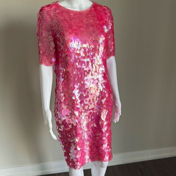 Vintage Silk Pink Beaded Sequin Prom Dress - Picture 1 of 10